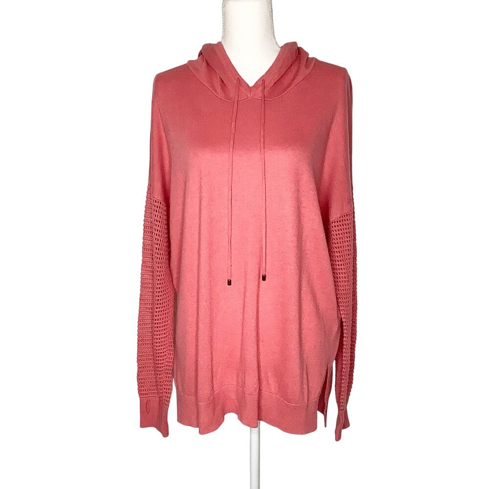 Stitches & Stripes Antara Salmon Pink Hooded Sweater Crochet Details Large